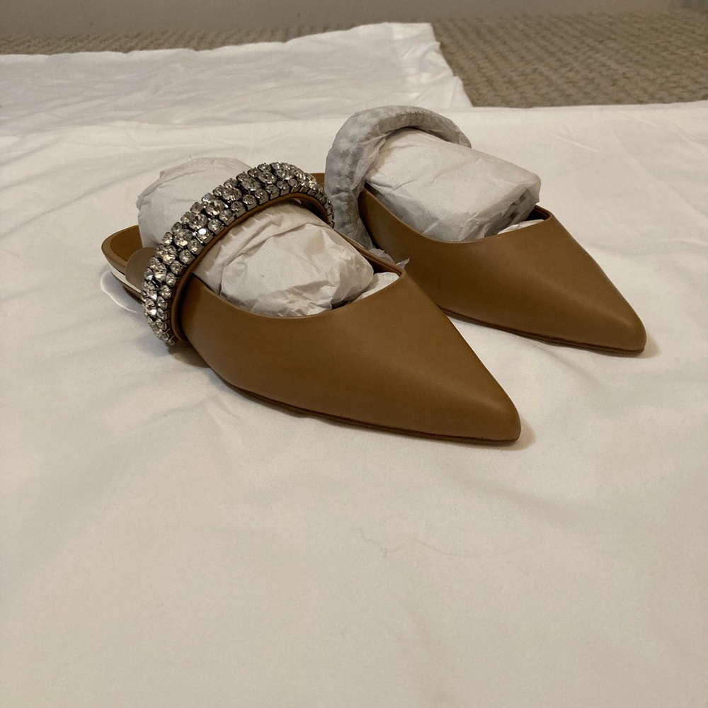 Kurt Geiger Camel Color Leather Embellished Mules